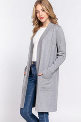 ACTIVE BASIC Open Front Rib Trim Long Sleeve Knit Cardigan - Admiresty