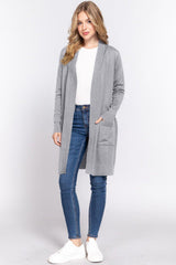 ACTIVE BASIC Open Front Rib Trim Long Sleeve Knit Cardigan - Admiresty