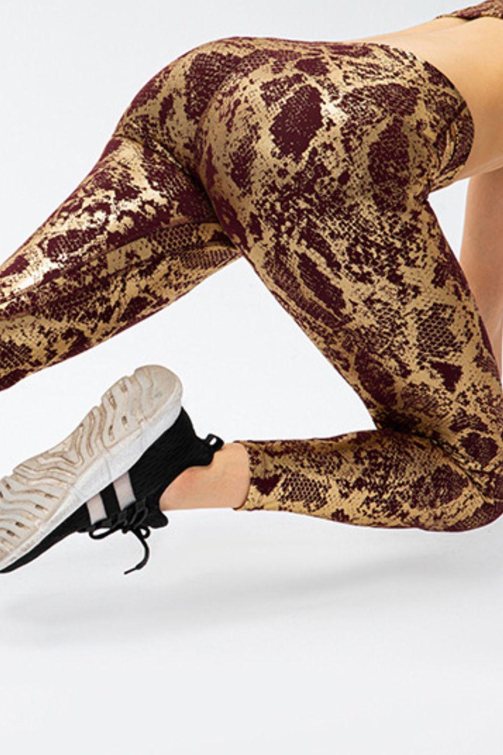 Animal Print Slim Fit Wide Waistband Long Sports Pants - Admiresty