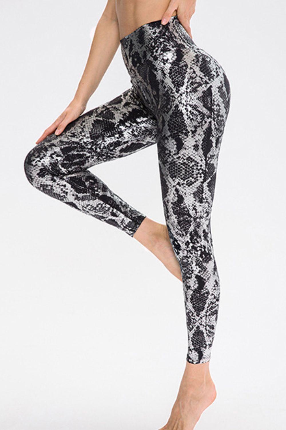 Animal Print Slim Fit Wide Waistband Long Sports Pants - Admiresty