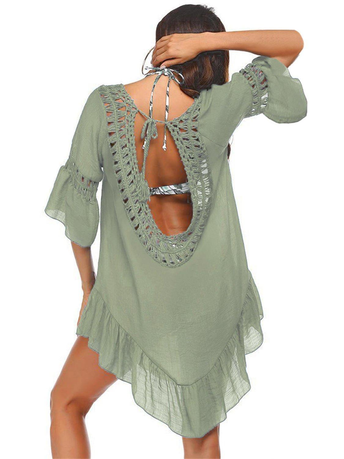 Backless Cutout Three - Quarter Sleeve Cover Up - Admiresty