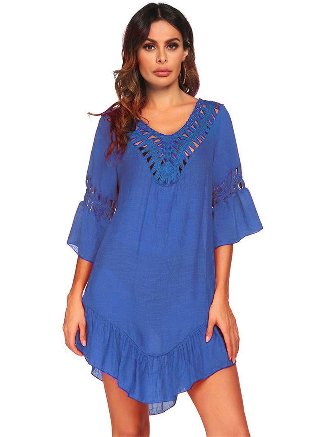 Backless Cutout Three - Quarter Sleeve Cover Up - Admiresty