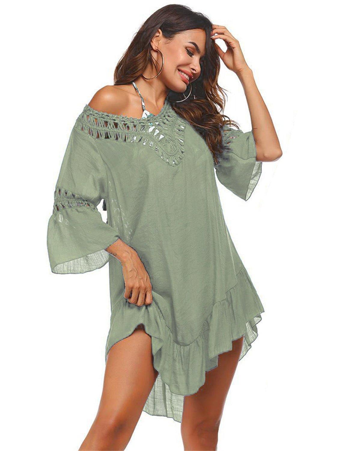 Backless Cutout Three - Quarter Sleeve Cover Up - Admiresty