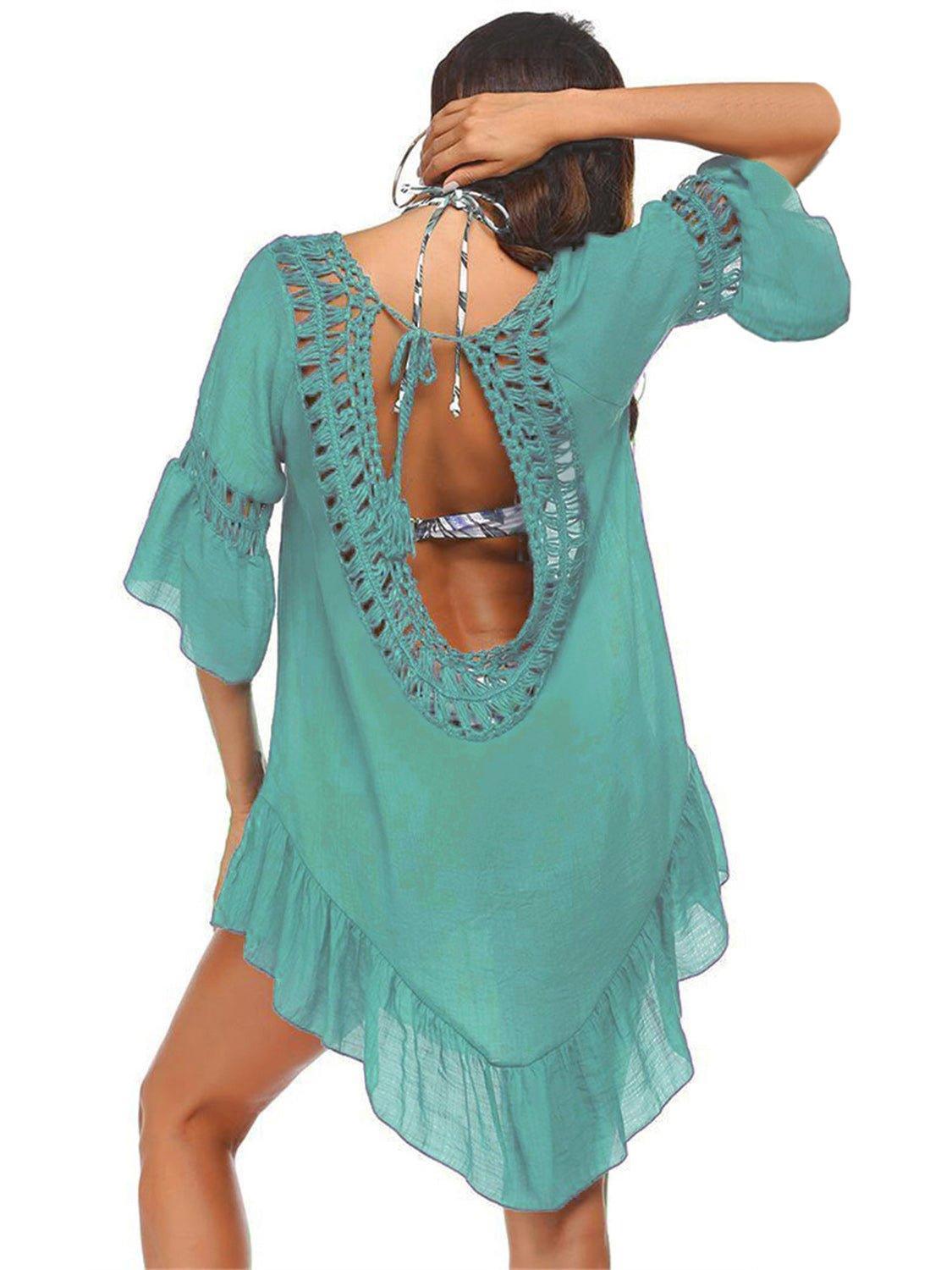 Backless Cutout Three - Quarter Sleeve Cover Up - Admiresty