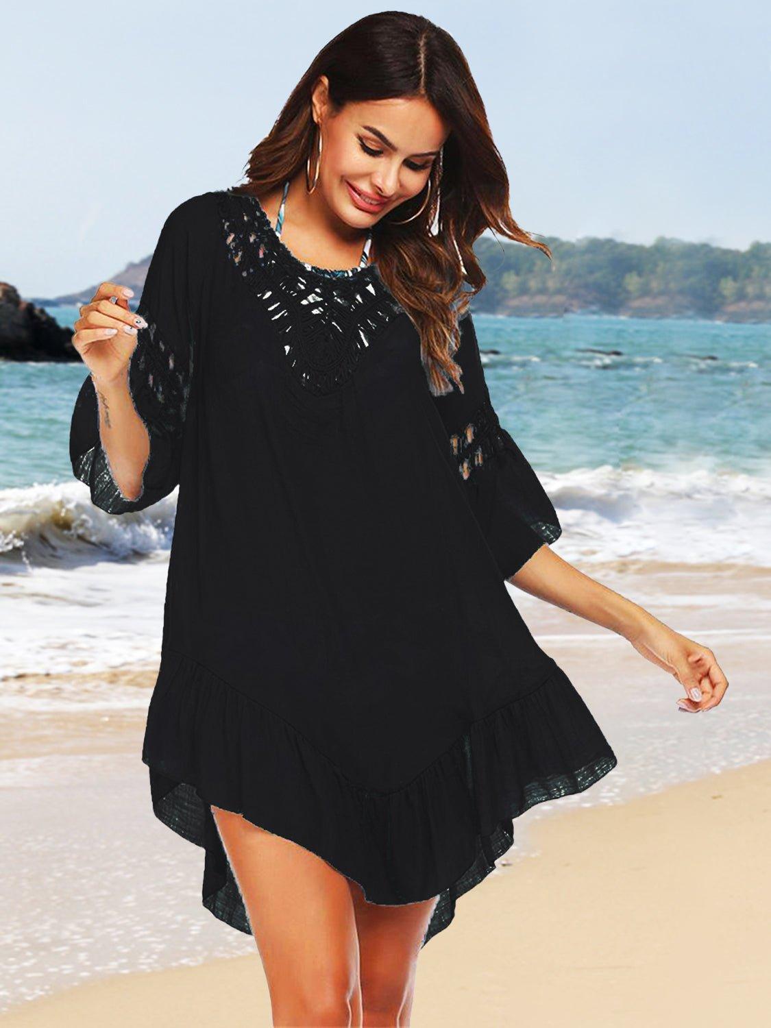 Backless Cutout Three - Quarter Sleeve Cover Up - Admiresty