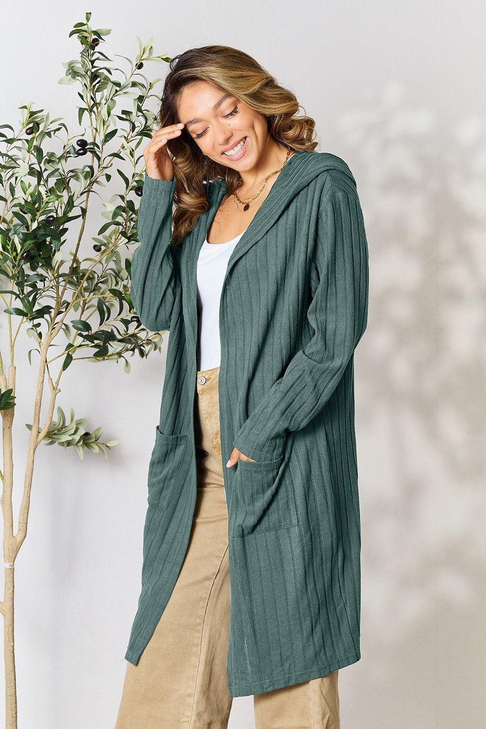Basic Bae Full Size Hooded Sweater Cardigan - Admiresty