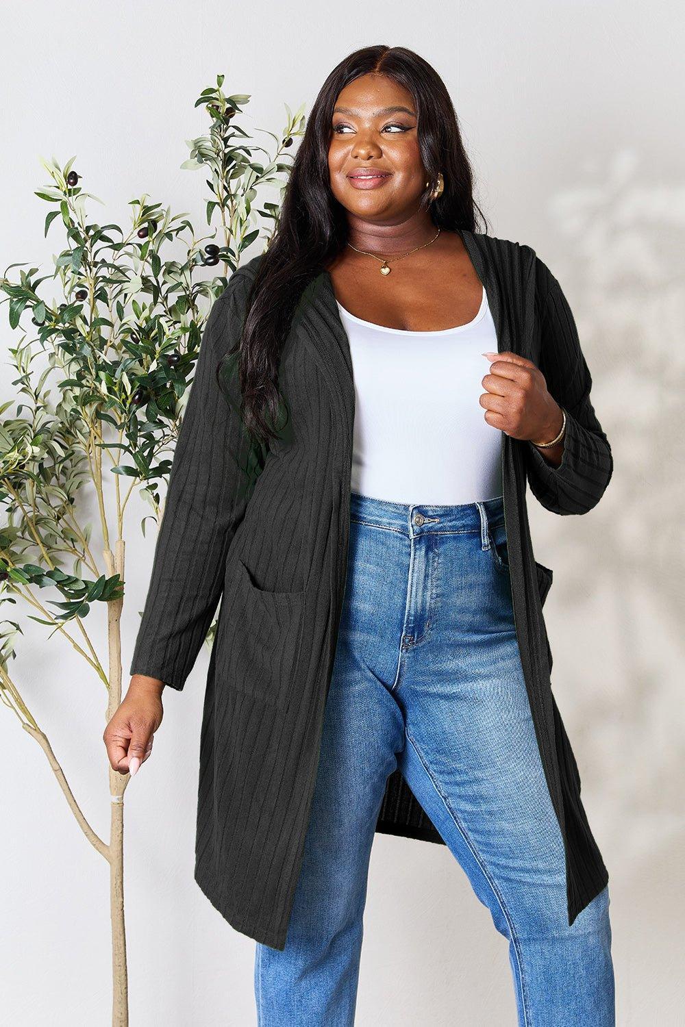 Basic Bae Full Size Hooded Sweater Cardigan - Admiresty