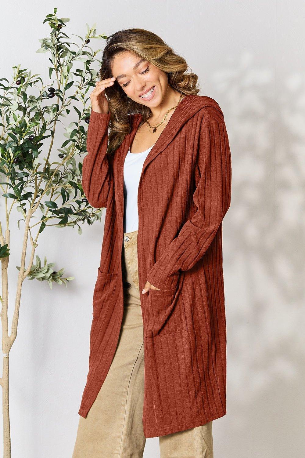 Basic Bae Full Size Hooded Sweater Cardigan - Admiresty