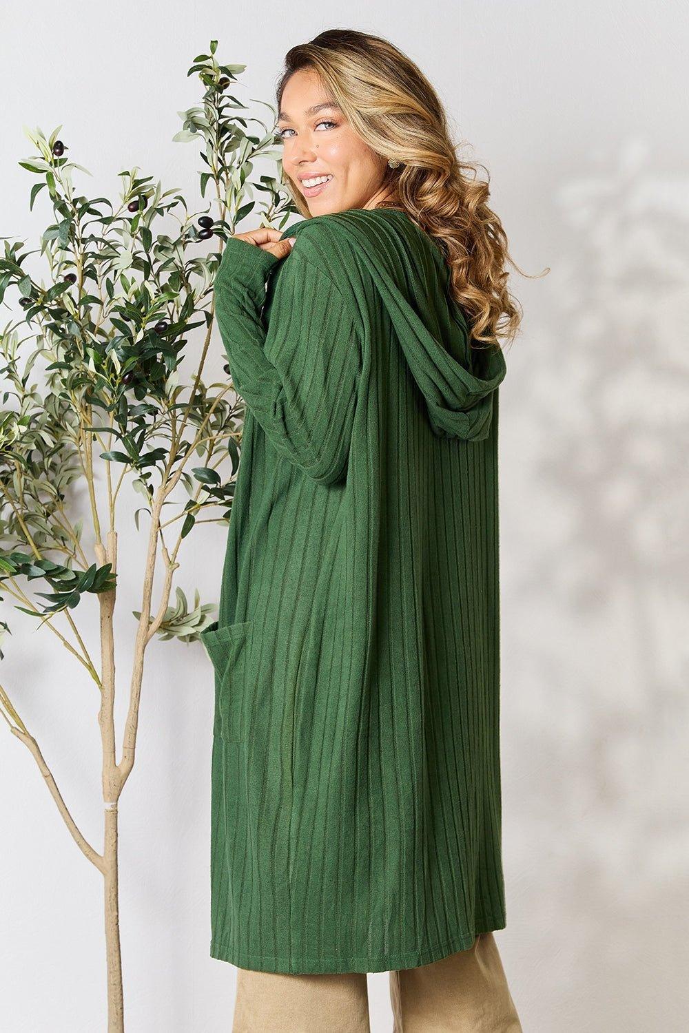 Basic Bae Full Size Hooded Sweater Cardigan - Admiresty