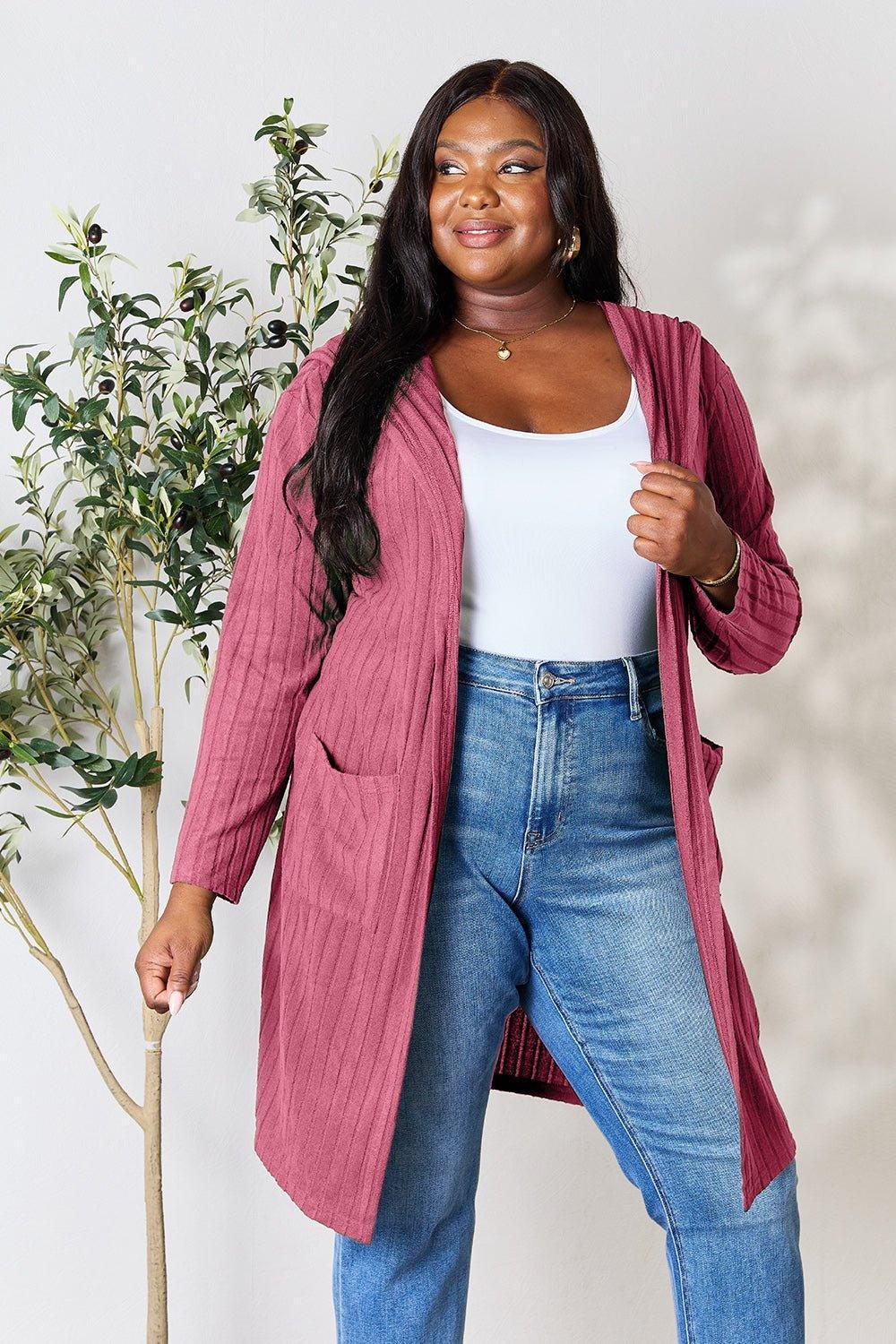 Basic Bae Full Size Hooded Sweater Cardigan - Admiresty