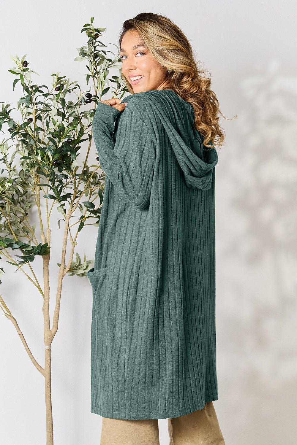 Basic Bae Full Size Hooded Sweater Cardigan - Admiresty