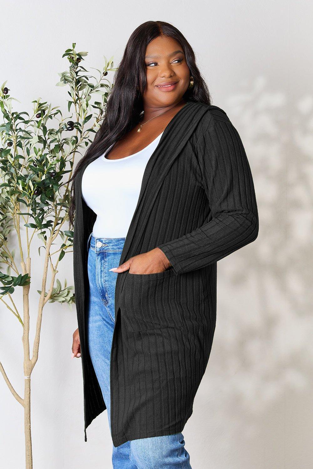 Basic Bae Full Size Hooded Sweater Cardigan - Admiresty