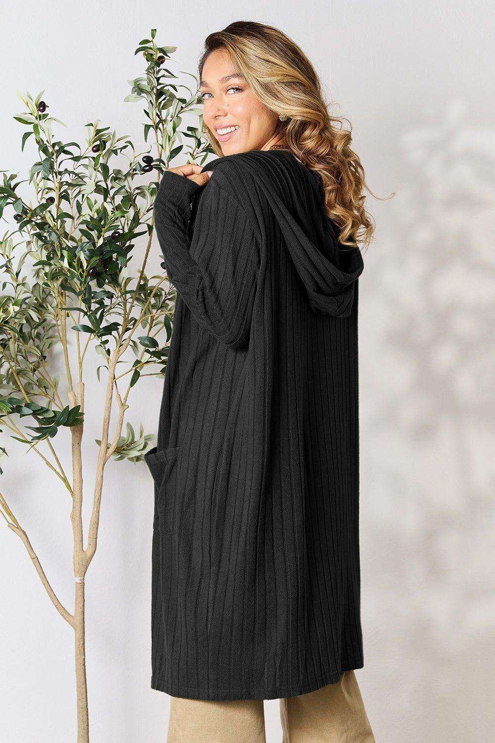 Basic Bae Full Size Hooded Sweater Cardigan - Admiresty