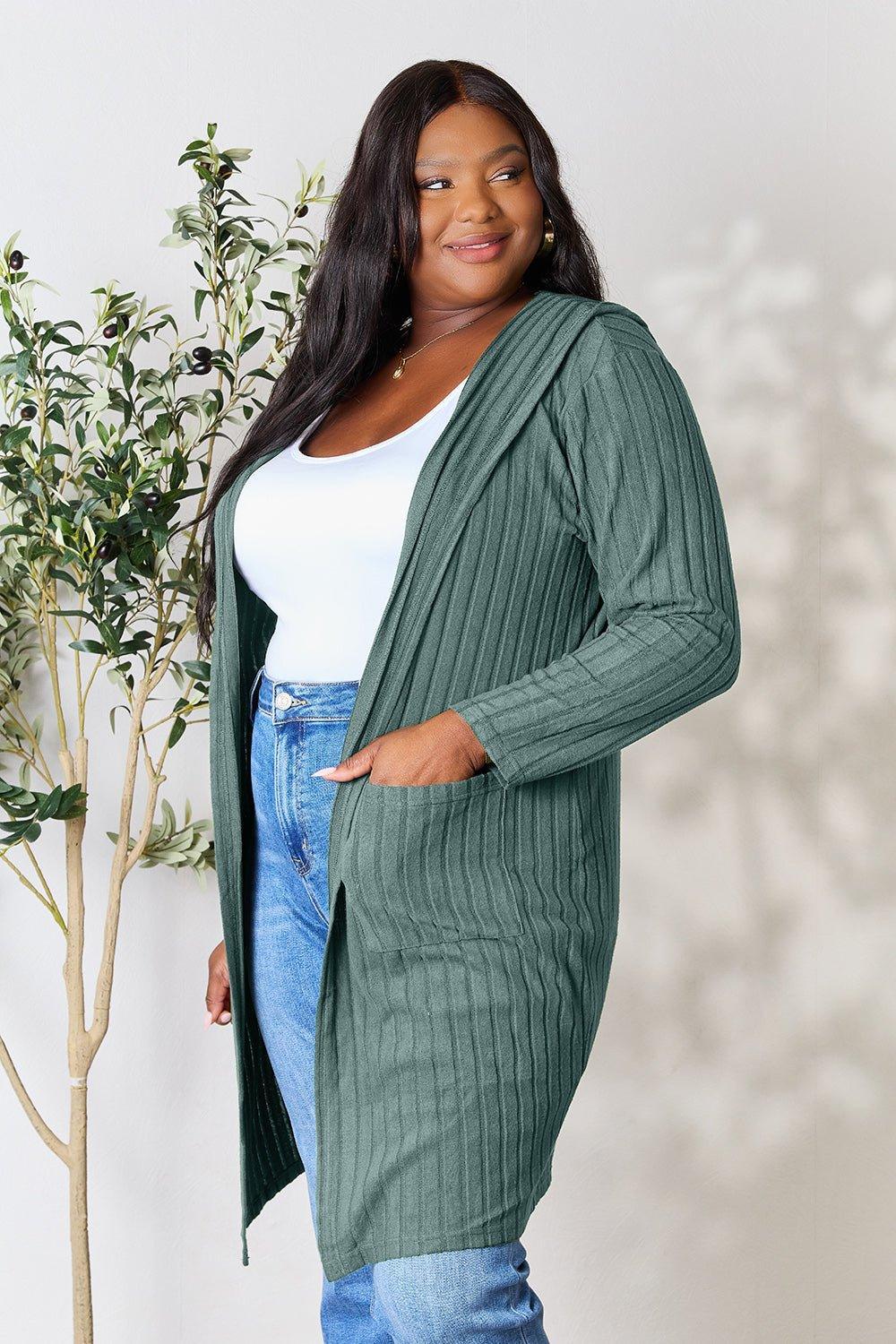 Basic Bae Full Size Hooded Sweater Cardigan - Admiresty