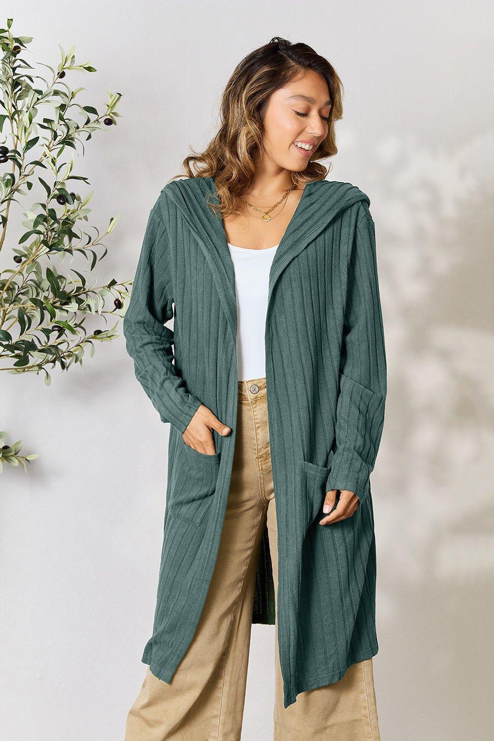 Basic Bae Full Size Hooded Sweater Cardigan - Admiresty