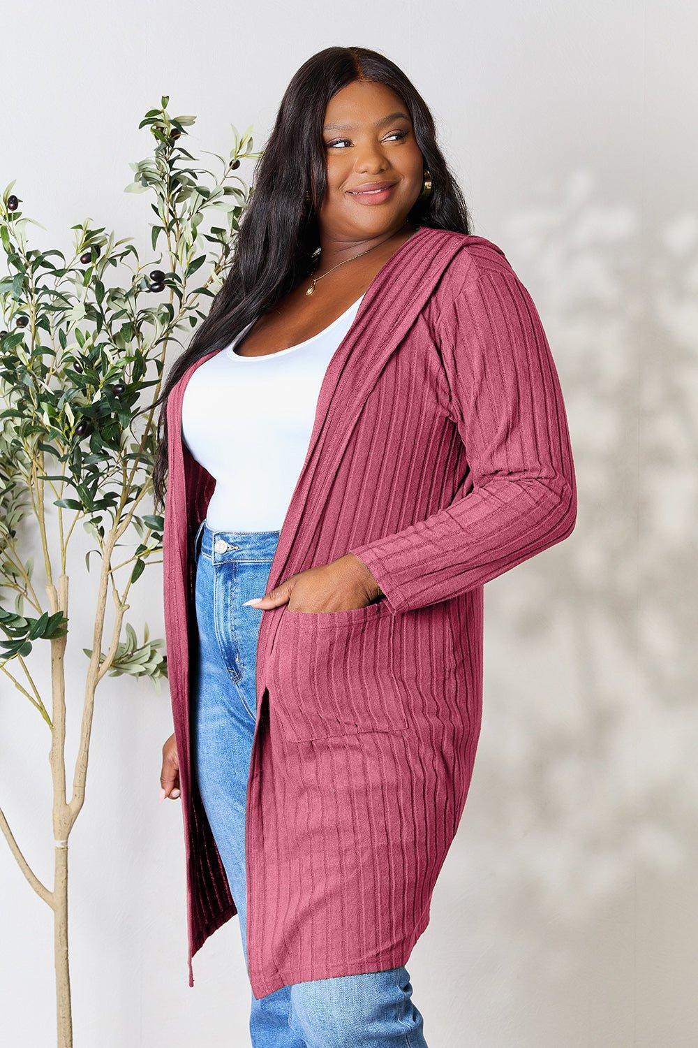 Basic Bae Full Size Hooded Sweater Cardigan - Admiresty