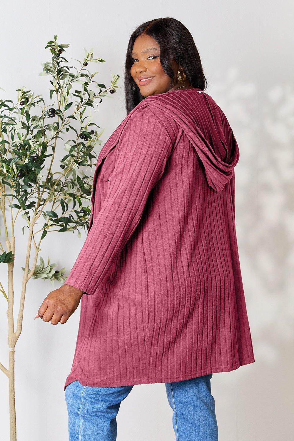 Basic Bae Full Size Hooded Sweater Cardigan - Admiresty