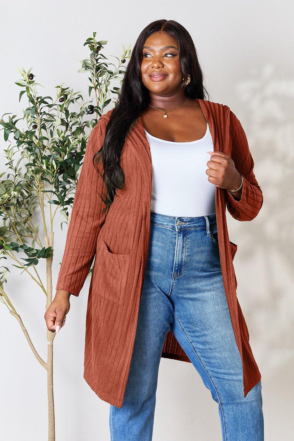 Basic Bae Full Size Hooded Sweater Cardigan - Admiresty