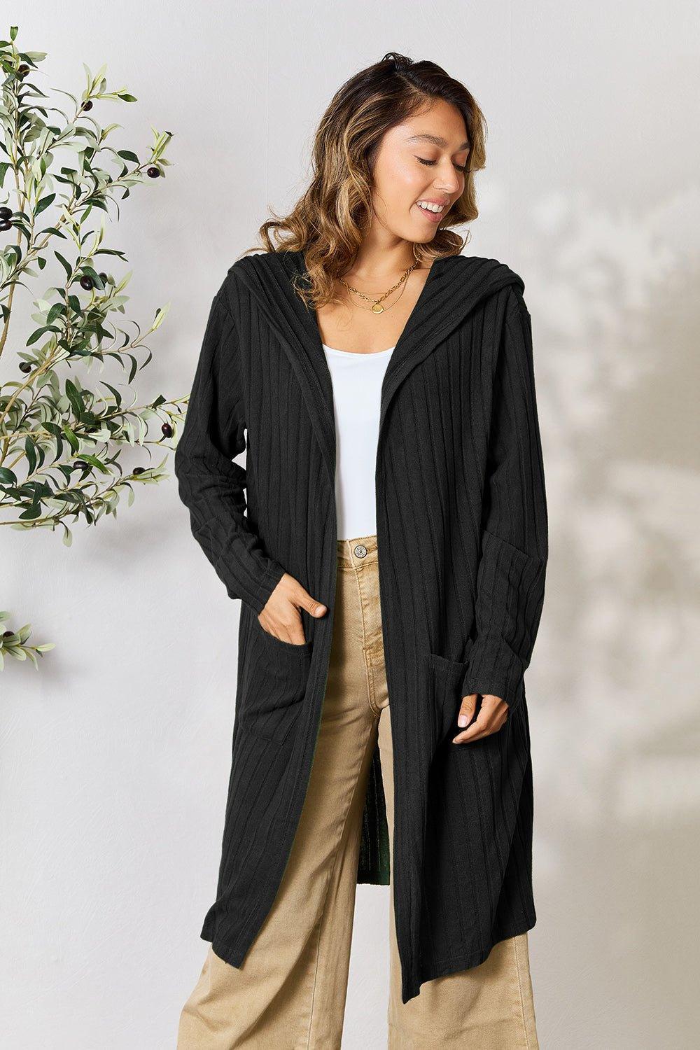 Basic Bae Full Size Hooded Sweater Cardigan - Admiresty