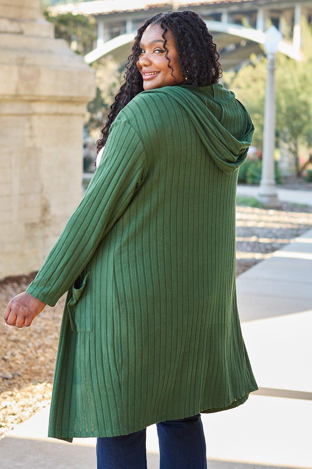 Basic Bae Full Size Hooded Sweater Cardigan - Admiresty