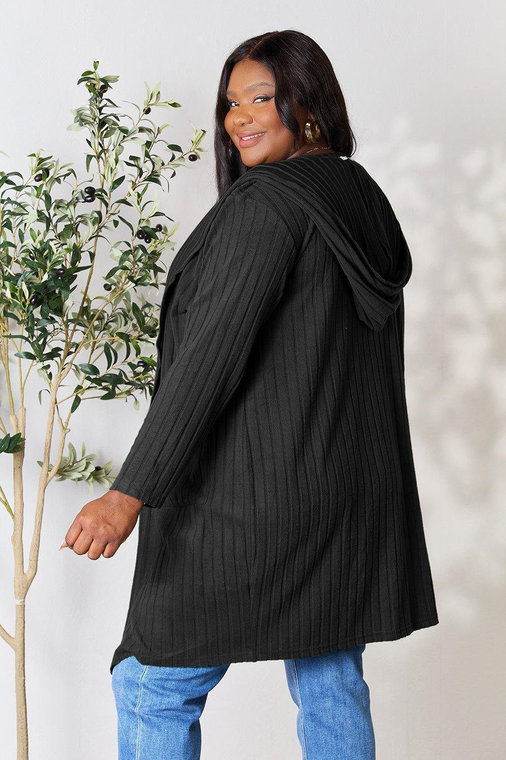 Basic Bae Full Size Hooded Sweater Cardigan - Admiresty