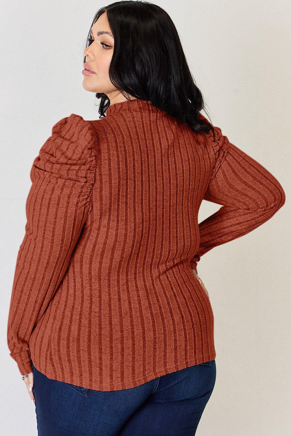 Basic Bae Full Size Ribbed Mock Neck Puff Sleeve T - Shirt - Admiresty