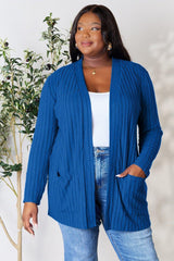 Basic Bae Full Size Ribbed Open Front Cardigan with Pockets - Admiresty