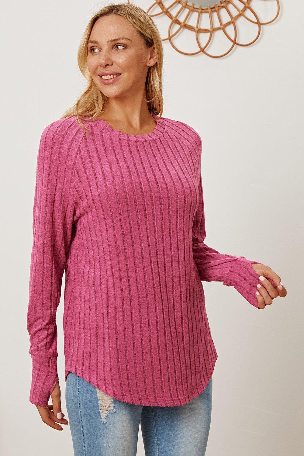 Basic Bae Full Size Ribbed Thumbhole Sleeve T - Shirt - Admiresty