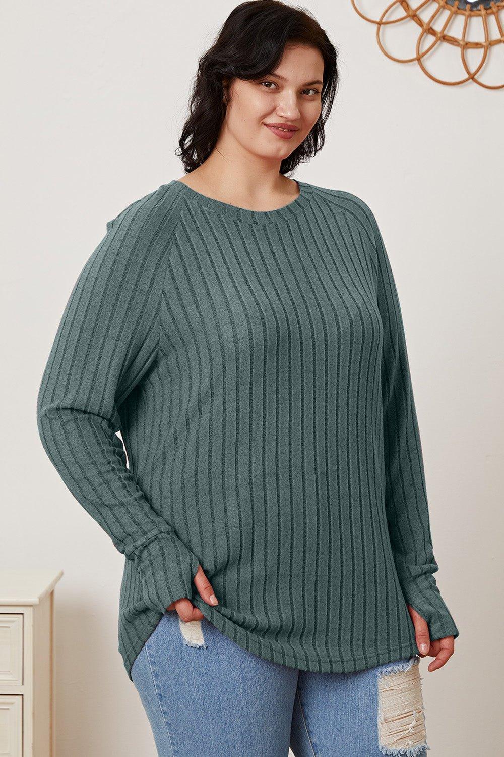 Basic Bae Full Size Ribbed Thumbhole Sleeve T - Shirt - Admiresty