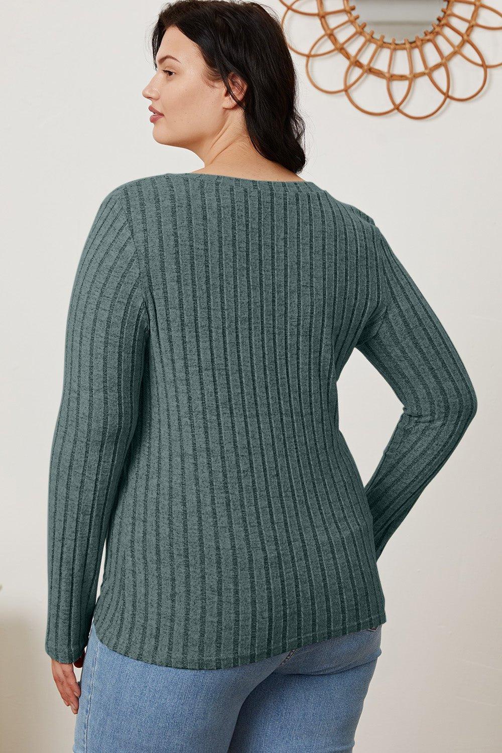 Basic Bae Full Size Ribbed V - Neck Long Sleeve T - Shirt - Admiresty