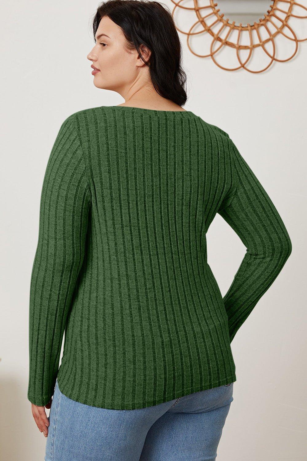 Basic Bae Full Size Ribbed V - Neck Long Sleeve T - Shirt - Admiresty