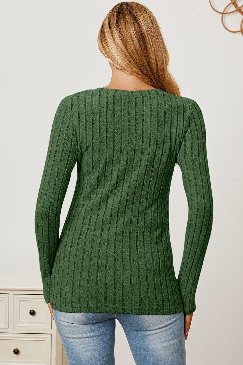 Basic Bae Full Size Ribbed V - Neck Long Sleeve T - Shirt - Admiresty