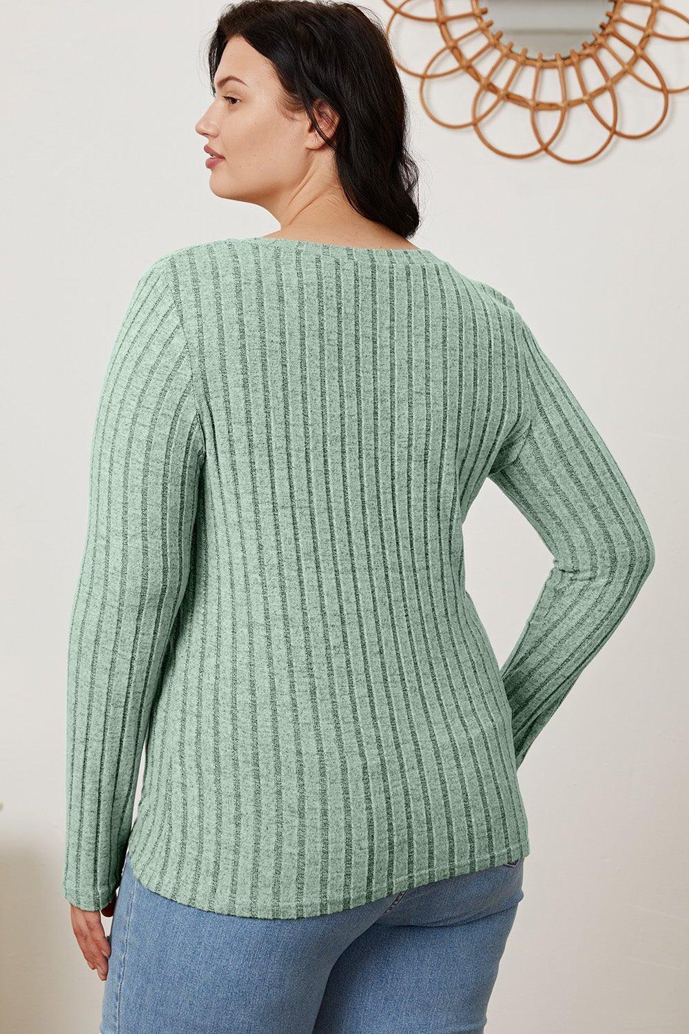 Basic Bae Full Size Ribbed V - Neck Long Sleeve T - Shirt - Admiresty