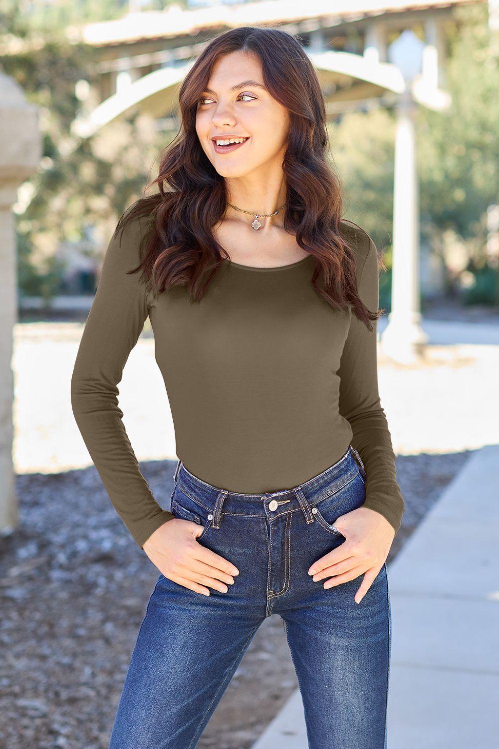 Basic Bae Full Size Round Neck Long Sleeve Bodysuit - Admiresty