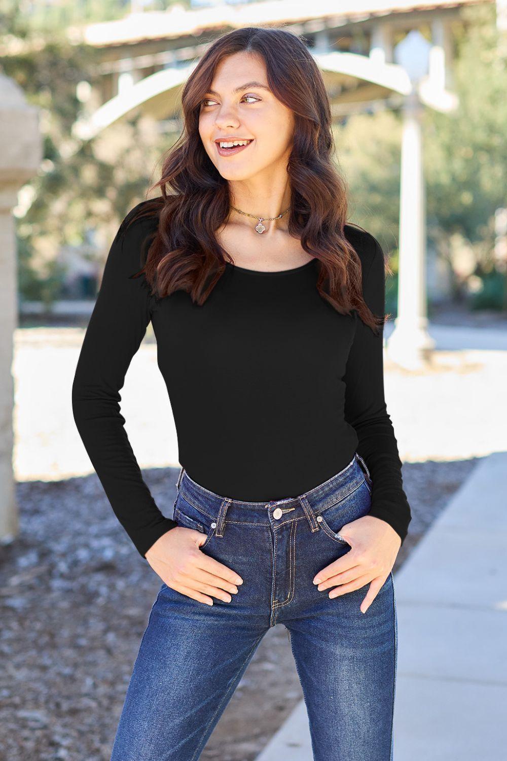 Basic Bae Full Size Round Neck Long Sleeve Bodysuit - Admiresty