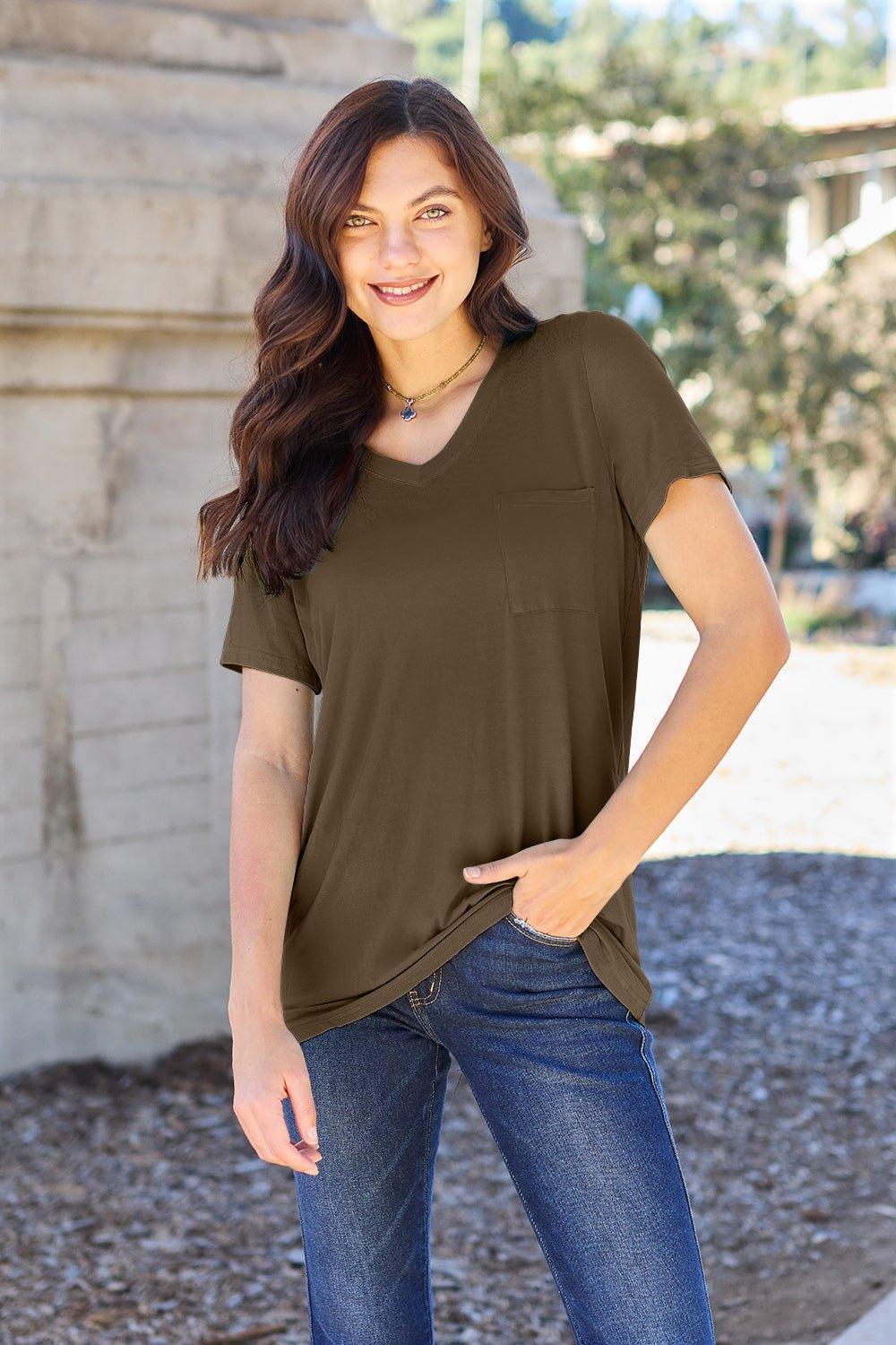 Basic Bae Full Size V - Neck Short Sleeve T - Shirt - Admiresty