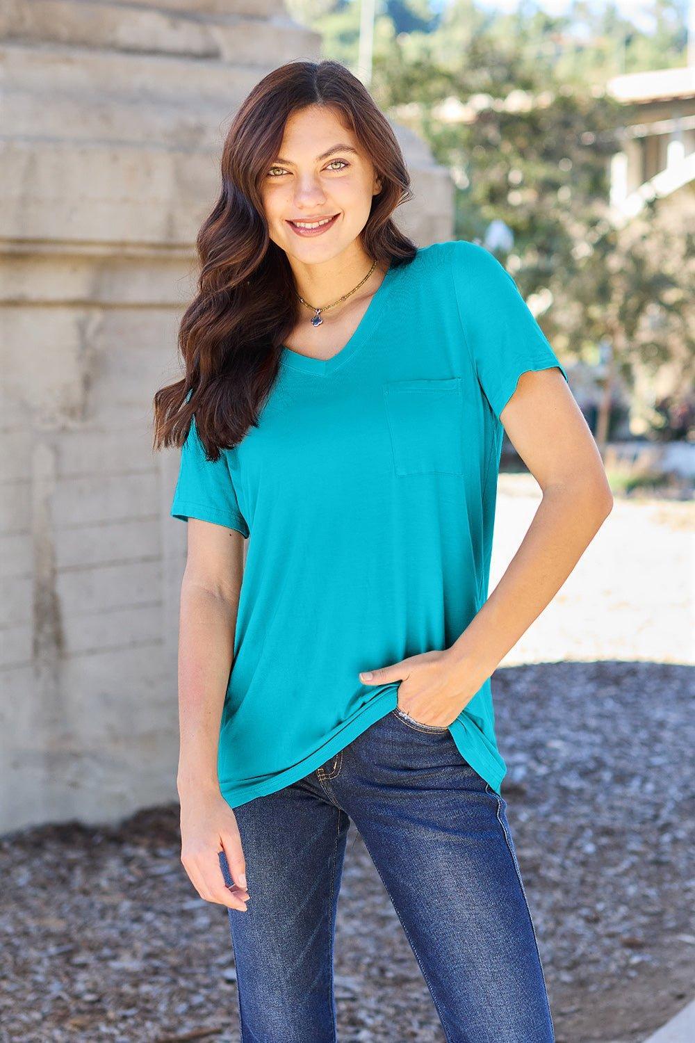 Basic Bae Full Size V - Neck Short Sleeve T - Shirt - Admiresty