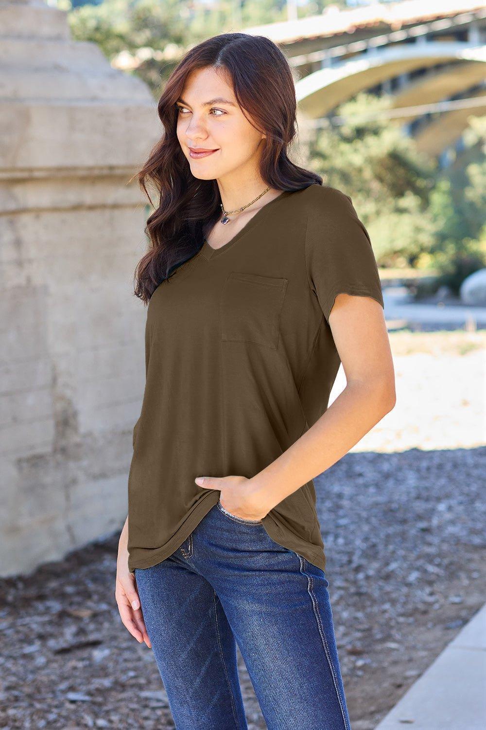 Basic Bae Full Size V - Neck Short Sleeve T - Shirt - Admiresty