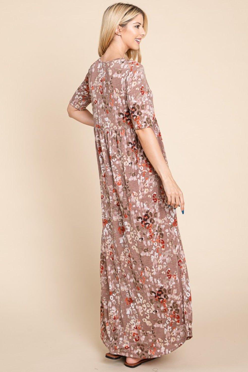 BOMBOM Printed Shirred Maxi Dress - Admiresty