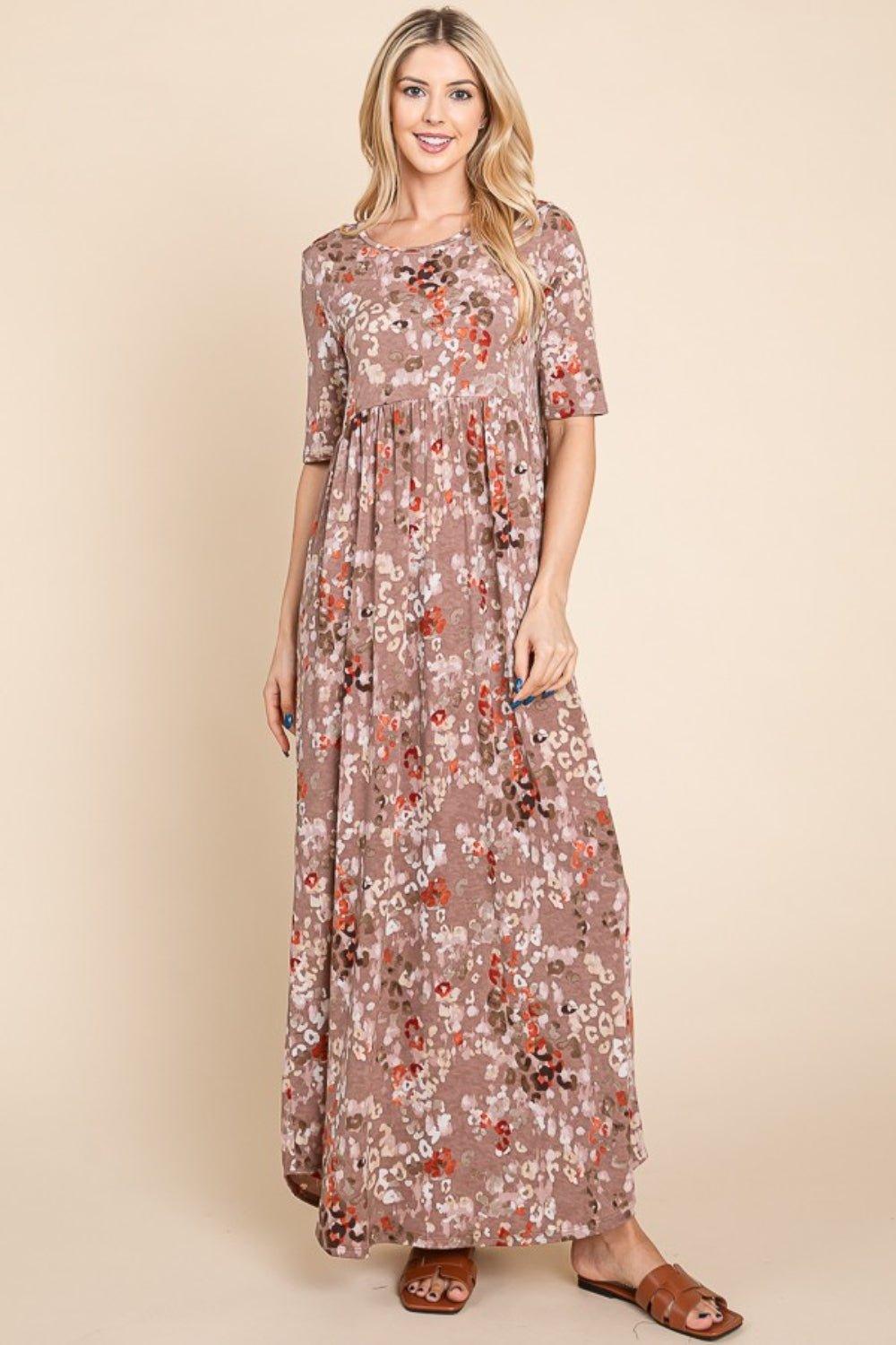 BOMBOM Printed Shirred Maxi Dress - Admiresty
