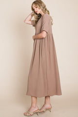 BOMBOM Round Neck Ruched Midi Dress - Admiresty