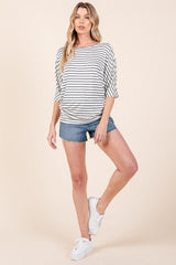 BOMBOM Striped Boat Neck Dolman Sleeve Top - Admiresty