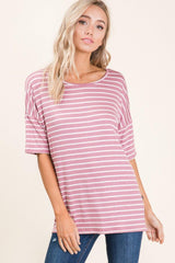 BOMBOM Striped Round Neck Half Sleeve T - Shirt - Admiresty