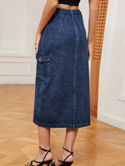 Button Down Midi Denim Skirt - Admiresty