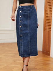 Button Down Midi Denim Skirt - Admiresty