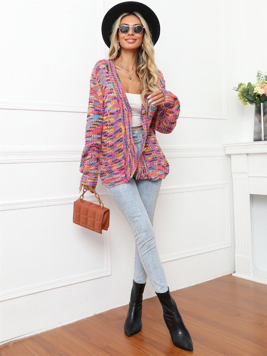 Button Up Dropped Shoulder Cardigan - Admiresty
