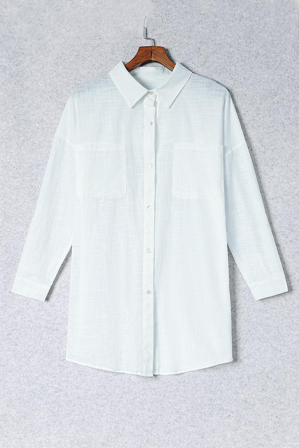 Button - Up Longline Shirt with Breast Pockets - Admiresty