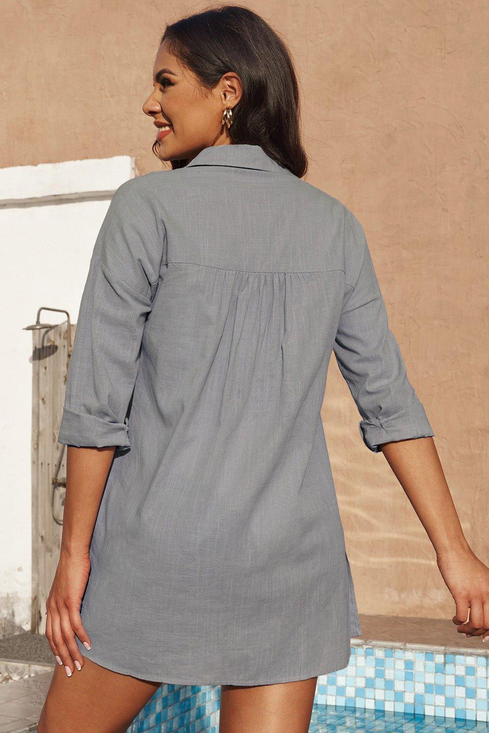 Button - Up Longline Shirt with Breast Pockets - Admiresty