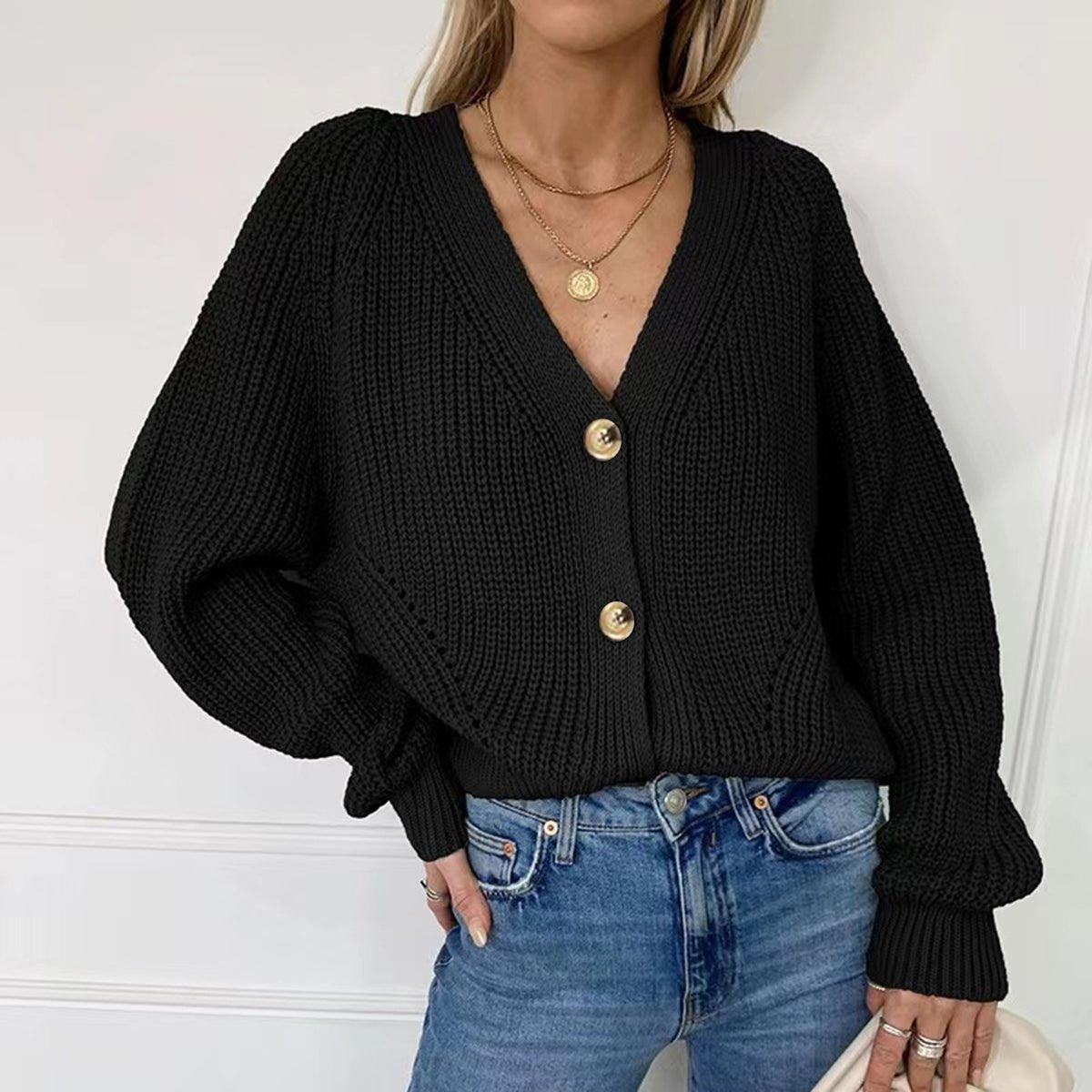 Button Up V - Neck Long Sleeve Cardigan - Admiresty