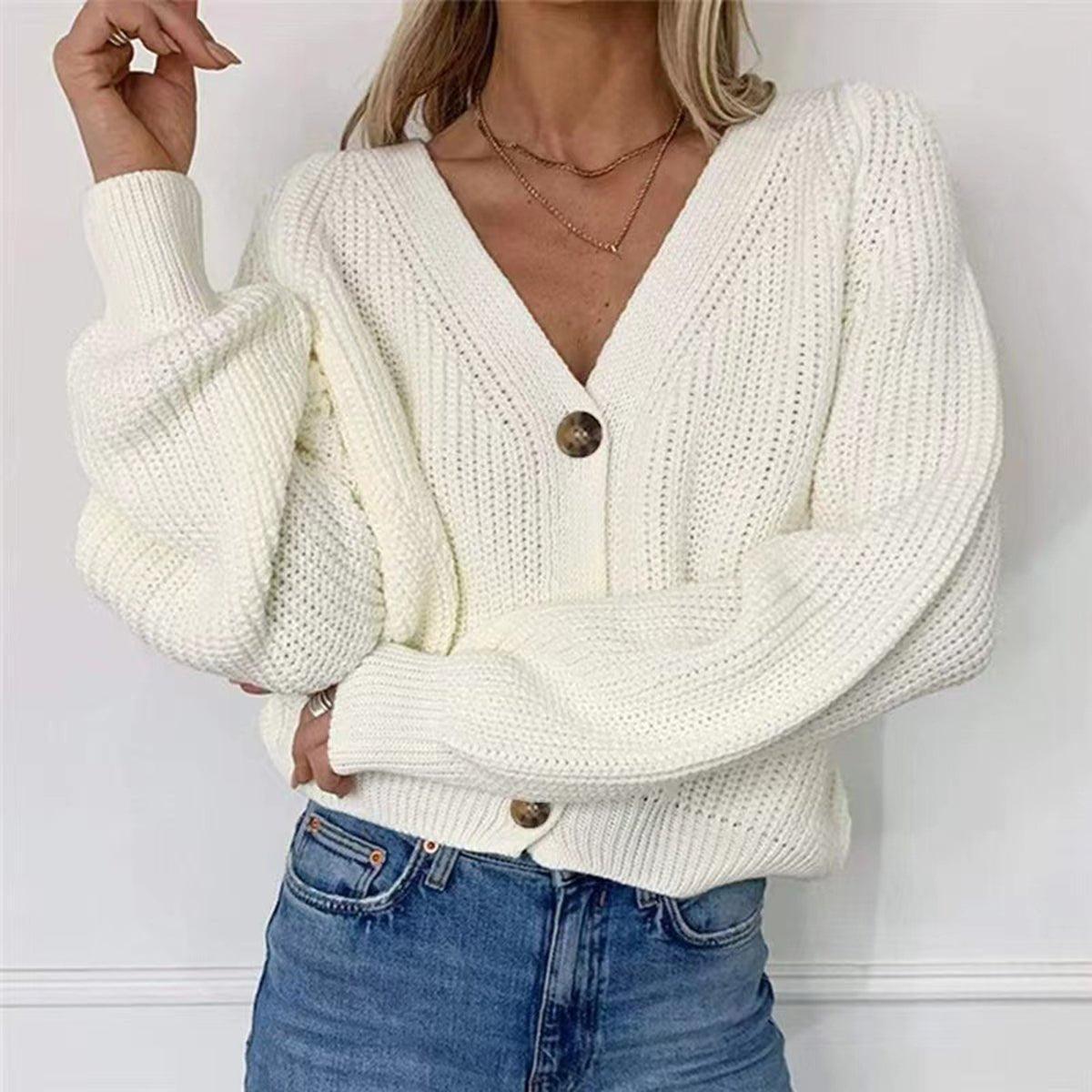 Button Up V - Neck Long Sleeve Cardigan - Admiresty